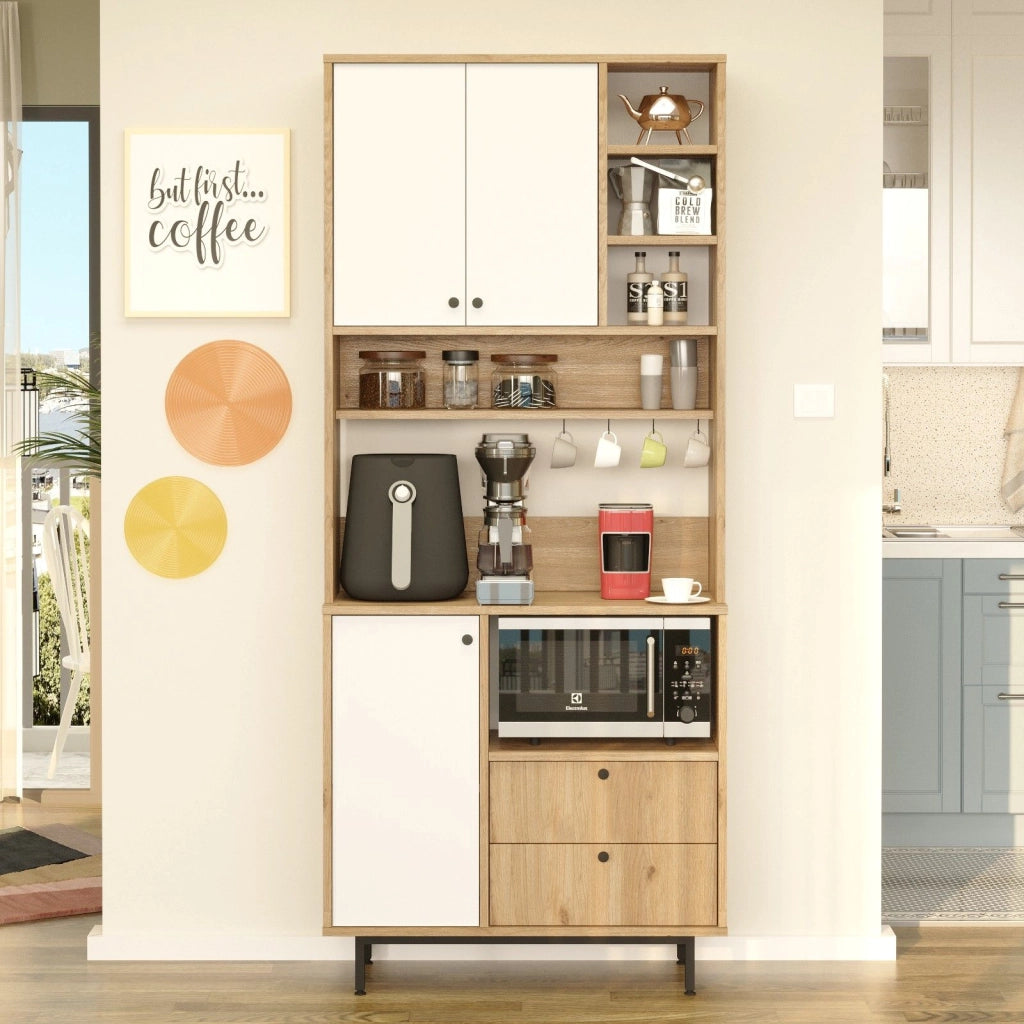 Madia Romallo, Credenza 2 Cassetti, 88x36x205h cm Marrone Rovere