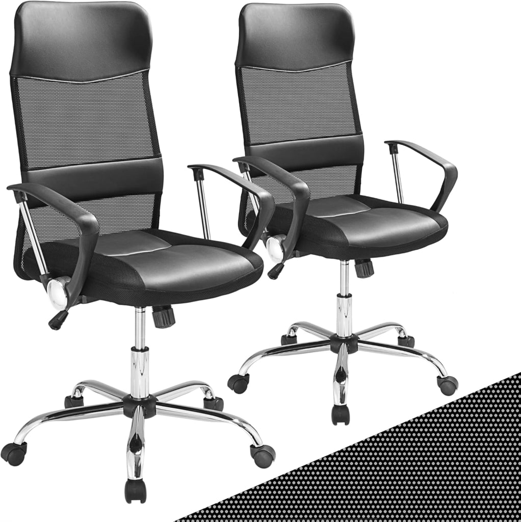Set da 2 Sedie da Ufficio Ergonomiche in Similpelle Max. 110kg Regolabile da Scrivania Nero