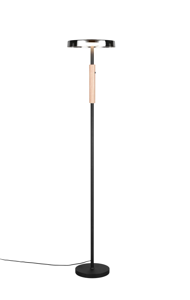Piantana LED, metallo/vetro/legno, nero/naturale/fumé, H 130 cm, Celeste