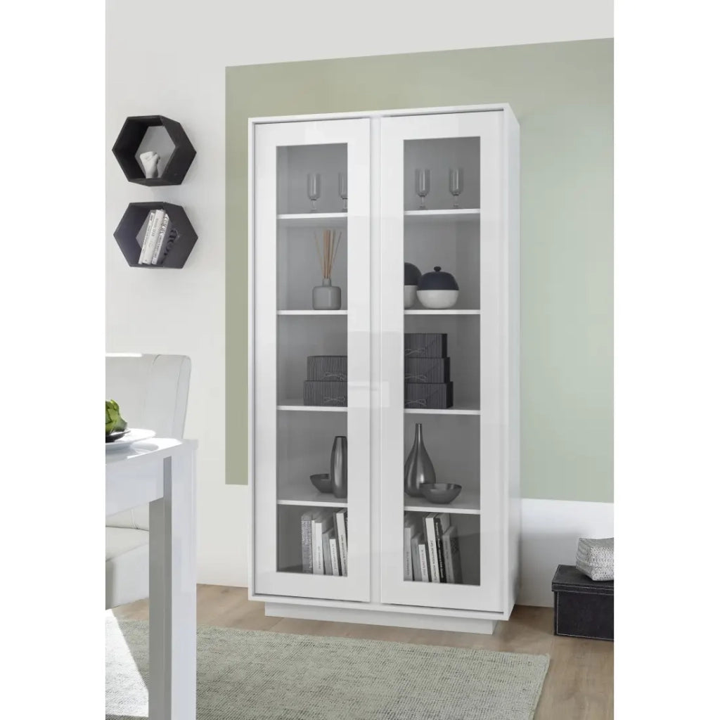 Vetrina 2 porte, collezione CREAM, colore bianco lucido lacato.