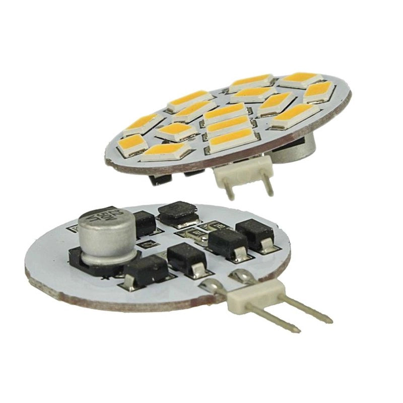 2 Pezzi Lampadine LED G4 Bispina DC AC 12V 24V 3,5W Bianco Caldo 3000K 15 SMD 5630 10V-30V