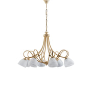 Lampadario 8 Luci Dallas Ferro Battuto Avorio Decapè Vetro Bianco