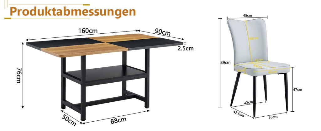 Tavolo da pranzo per 4 persone con vano portaoggetti e 4 sedie in PU per soggiorno e cucina 160 cm