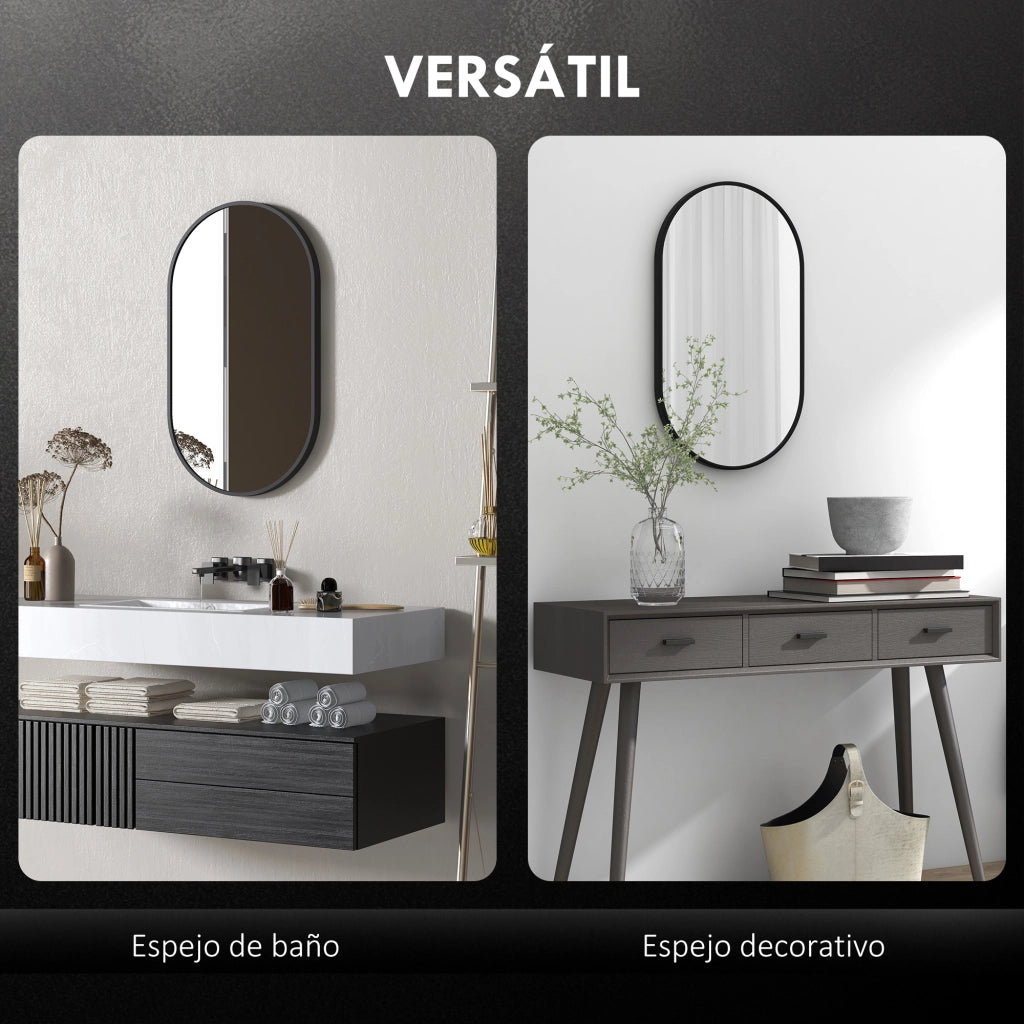 Specchio Bagno Ovale con Cornice Alluminio ¨C Zephmum ¨C 60x90 cm Nero