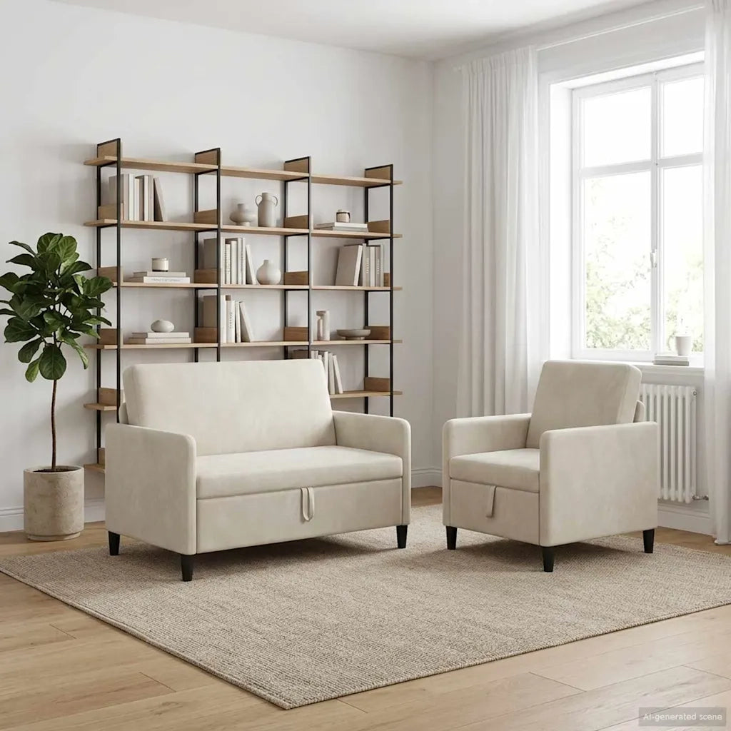 Set di Divani con Storage 2 pz Crema Poliestere 3429170