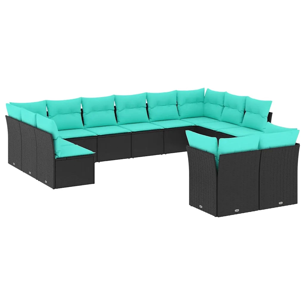 Set Divani da Giardino 12 pz con Cuscini Nero in Polyrattan 3218427