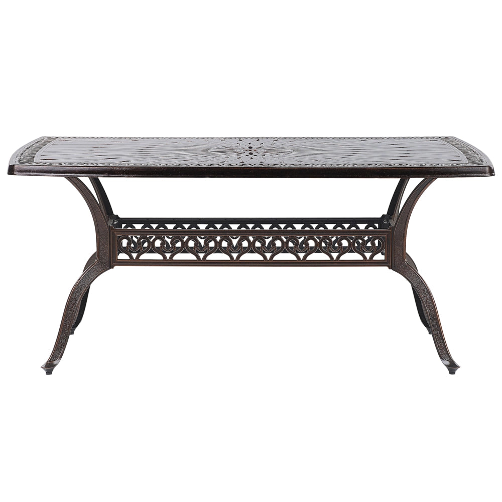 Tavolo da pranzo da giardino in alluminio marrone rettangolare 102 x 165 cm da esterno vintage