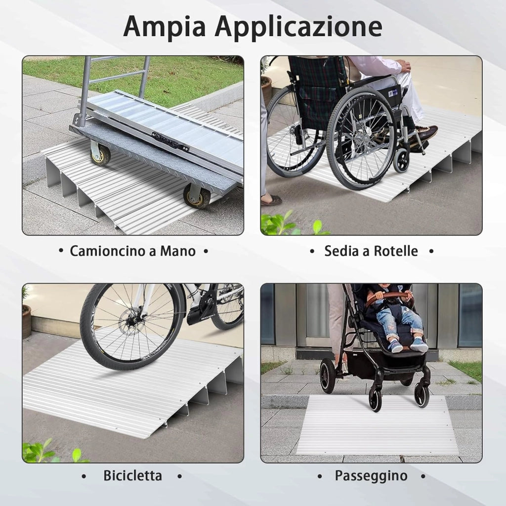 Rampa per Soglia Porta, Rampa d'Accesso in Alluminio con Altezza Regolabile, Superficie Antiscivolo, Portata 317 KG (13 cm)