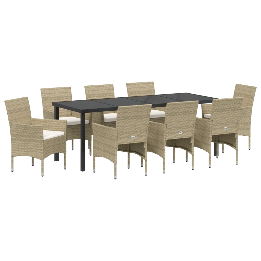 Set da Pranzo da Giardino 9 Pezzi Beige Rattan Multifunzionale