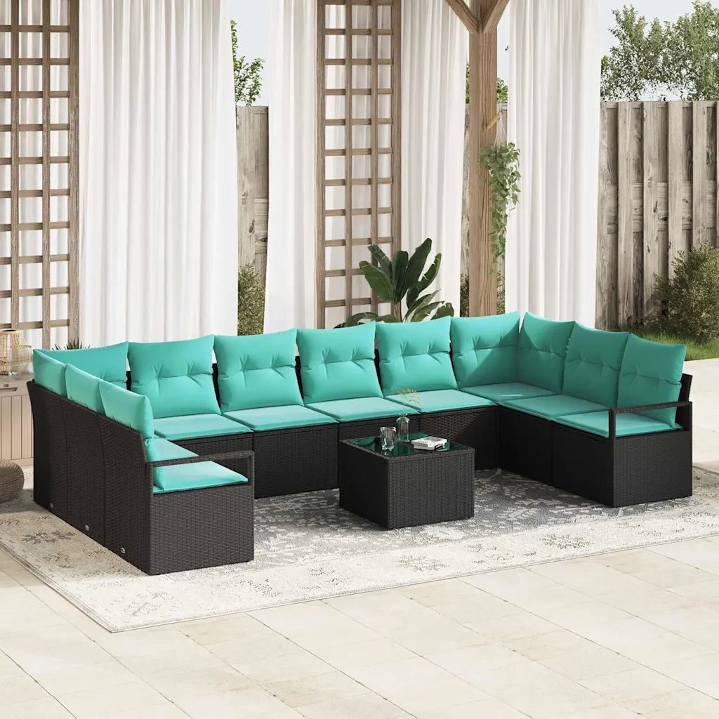 Set di divani con cuscino 11 pcs Nero polyrattan