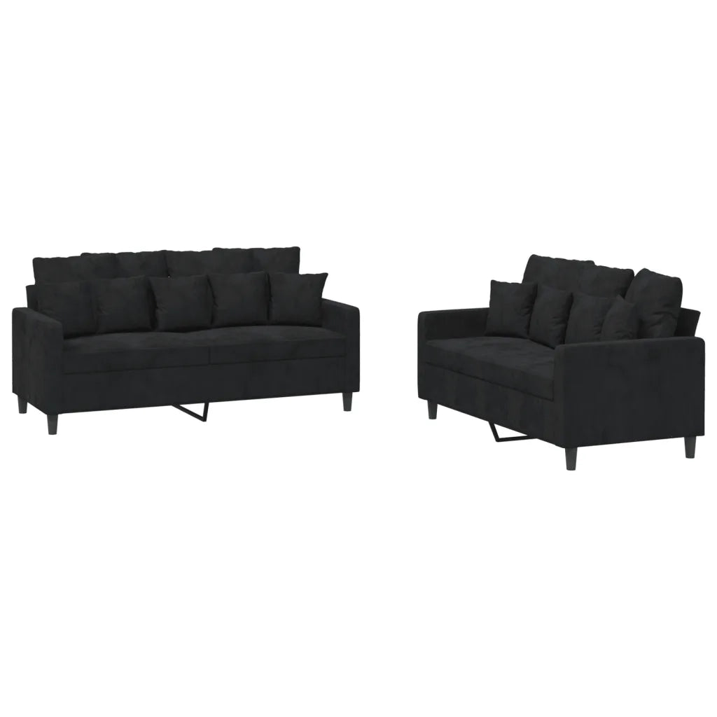 Set di Divani 2 pz con Cuscini Nero in Vellutocod mxl 80405