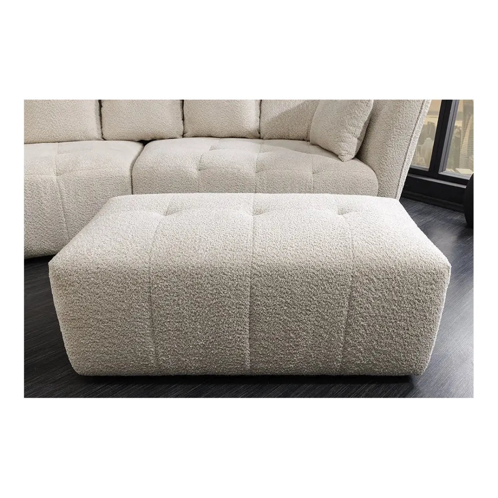 Divano + pouf IMPERIA bianco champagne – Divano modulabile in tessuto bouclé