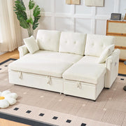 Divano letto angolare con contenitore - Xylo - Montaggio bilaterale, spazio di archiviazione, morbido chenille, beige
