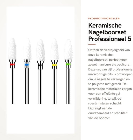 Set di punzoni 5 pezzi - Professionale - Forma a mais - Acciaio inossidabile - Ideale per affilare - Lunghezza 5 cm - Punzoni per unghie
