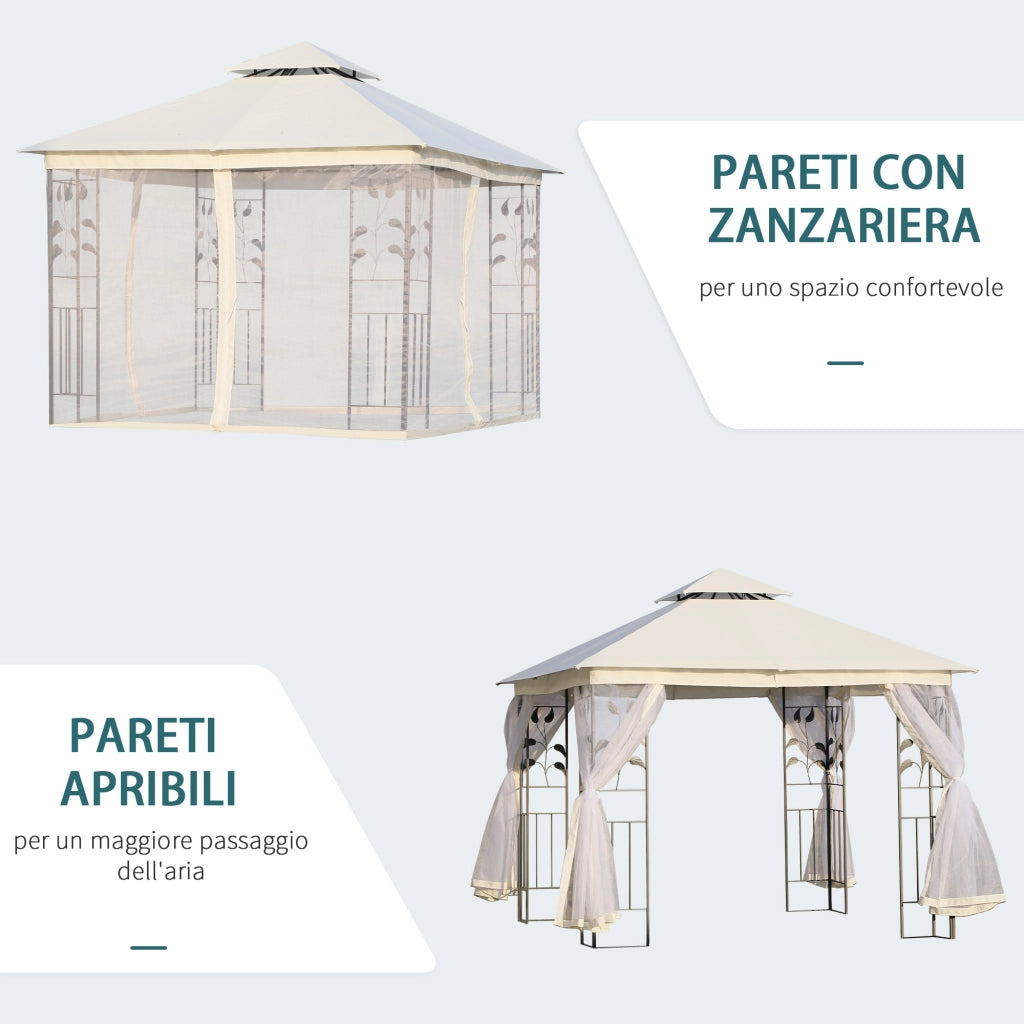 Gazebo da Giardino 3x3m con Zanzariera ¨C Zephmum ¨C Bianco, Acciaio