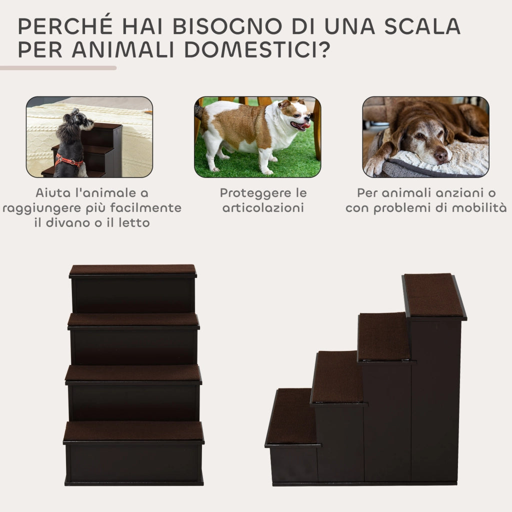 Scaletta per Cani e Gatti a 4 Scalini con Cuscini in Peluche Rimovibili, 40x59x54.2 cm, Marrone