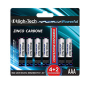 HIGHT-TECH BATTERIE MINI STILO AAA ZINCO IN CONFEZIONE DA 6 PEZZI