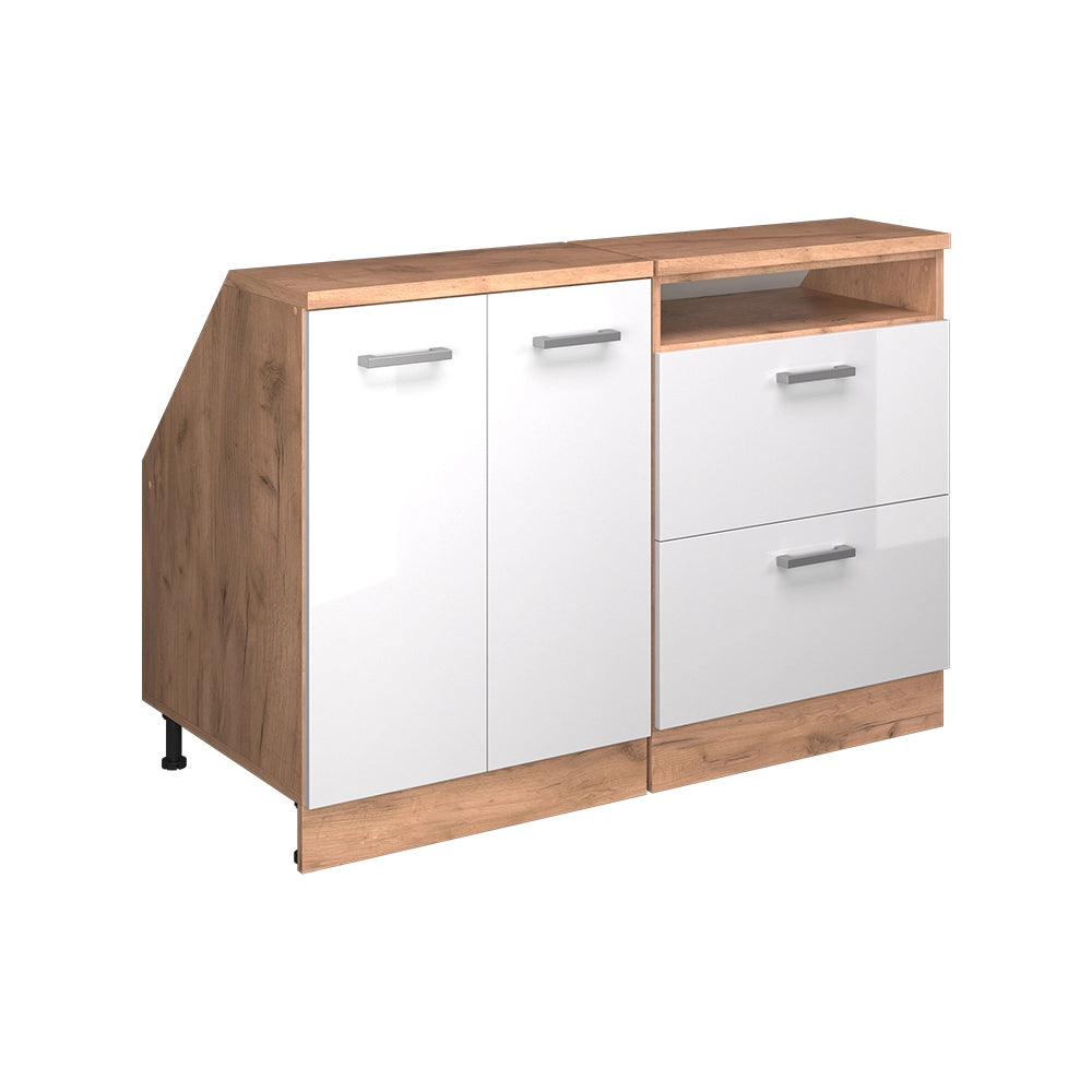 Set di mobili sottotetto Rion Bianco lucido/Rovere dorato 120 cm Set di 2 carcasse armadio profondità 60 cm Vicco