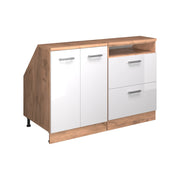 Set di mobili sottotetto Rion Bianco lucido/Rovere dorato 120 cm Set di 2 carcasse armadio profondità 60 cm Vicco