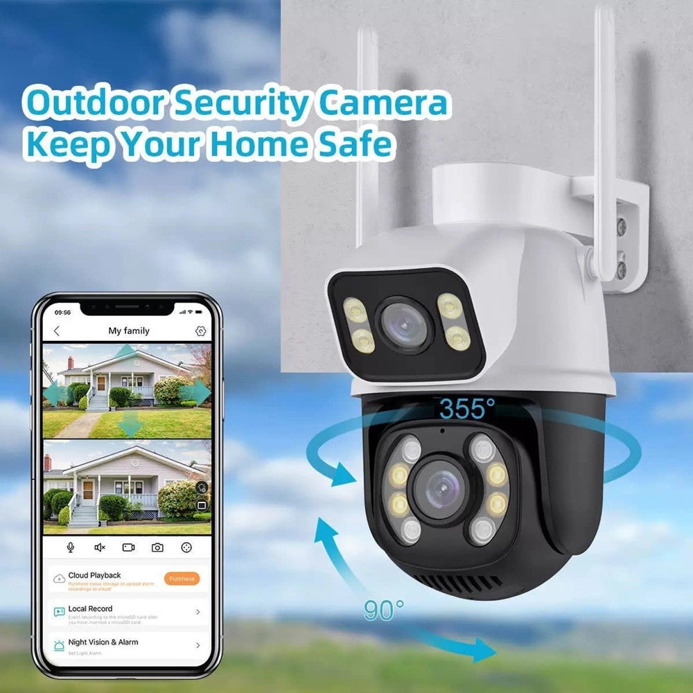 Trade Shop - Telecamera Di Sicurezza Dual Lens Dual Screen Wifi Doppia Camera Impermeabile Sorveglianza -