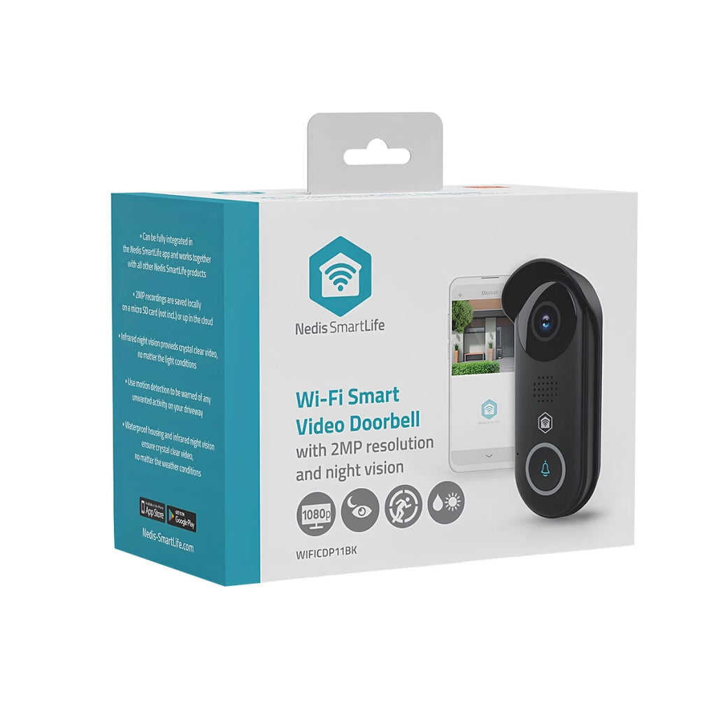 Videocitofono Wi-Fi 2MP Full HD 1080p IPX54 con Visione Notturna Nero Nedis