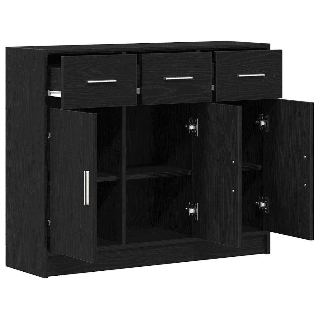 Credenza Rovere Nero 91x28x75 cm in Legno Multistrato 862447
