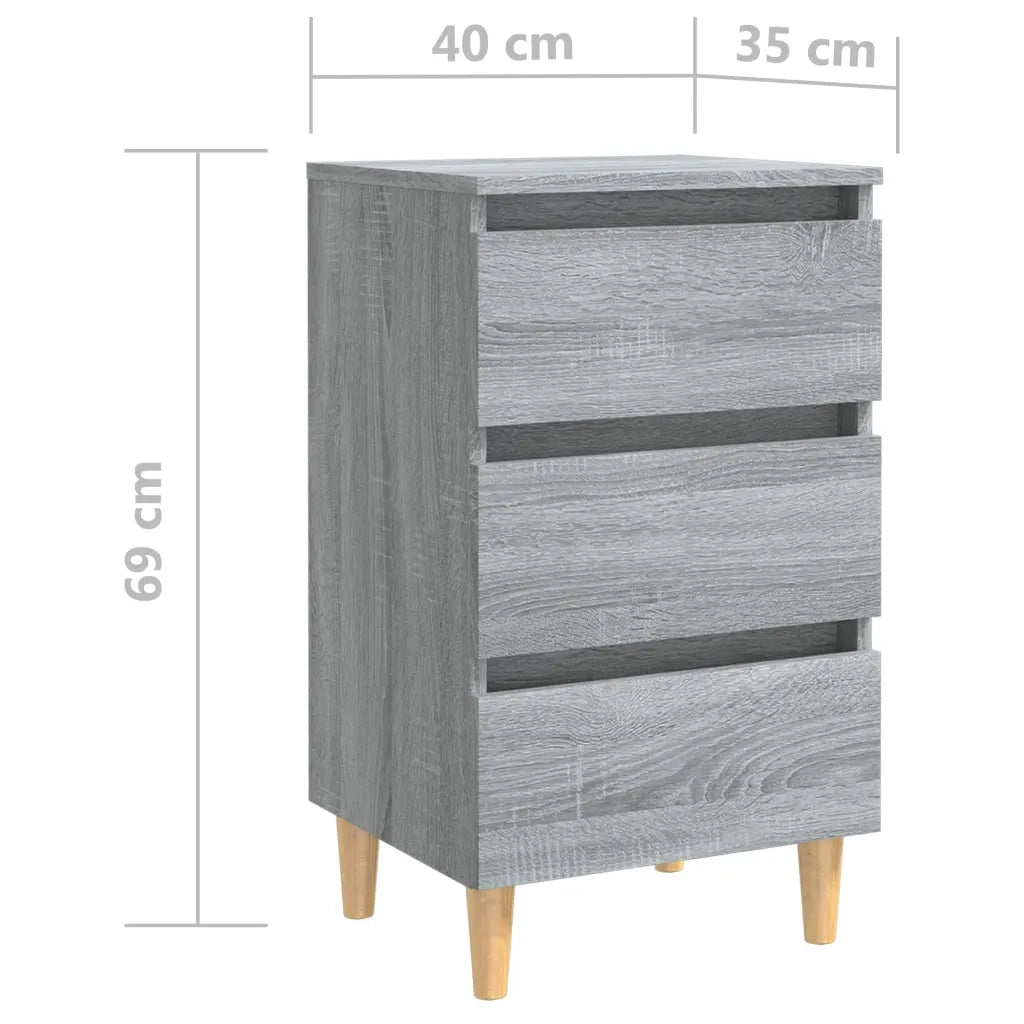 Comodino | Armadio da Notte | Mobiletto da notte con Gambe in Legno Massello Grigio Sonoma 40x35x69 cm
