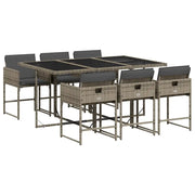 Set da Pranzo da Giardino 7 pz | Set Salotto da Giardino con Cuscini in Polyrattan Grigio