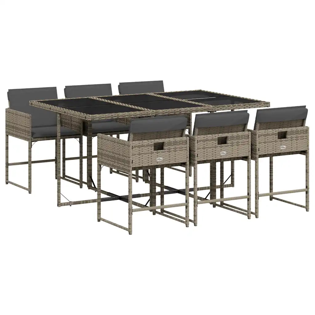 Set da Pranzo da Giardino 7 pz | Set Salotto da Giardino con Cuscini in Polyrattan Grigio