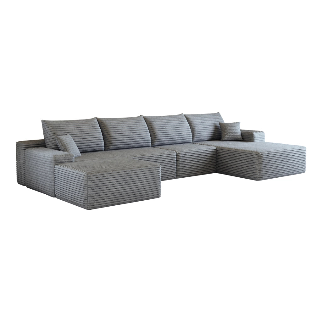 Divano modulare angolare 4 posti - con chaise longue e seduta profonda - in tessuto grigio