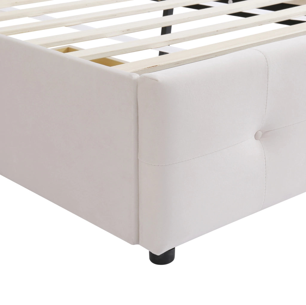 Letto imbottito 90 x 200 cm beige con rete a doghe, testiera e cassetto