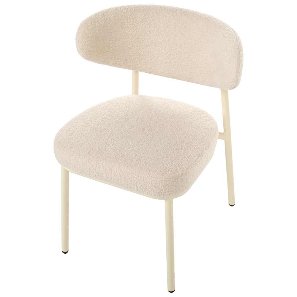 Set di 2 sedie da pranzo in bouclé beige chiaro senza braccioli con gambe in ferro e cappucci protettivi design retrò per sala da pranzo