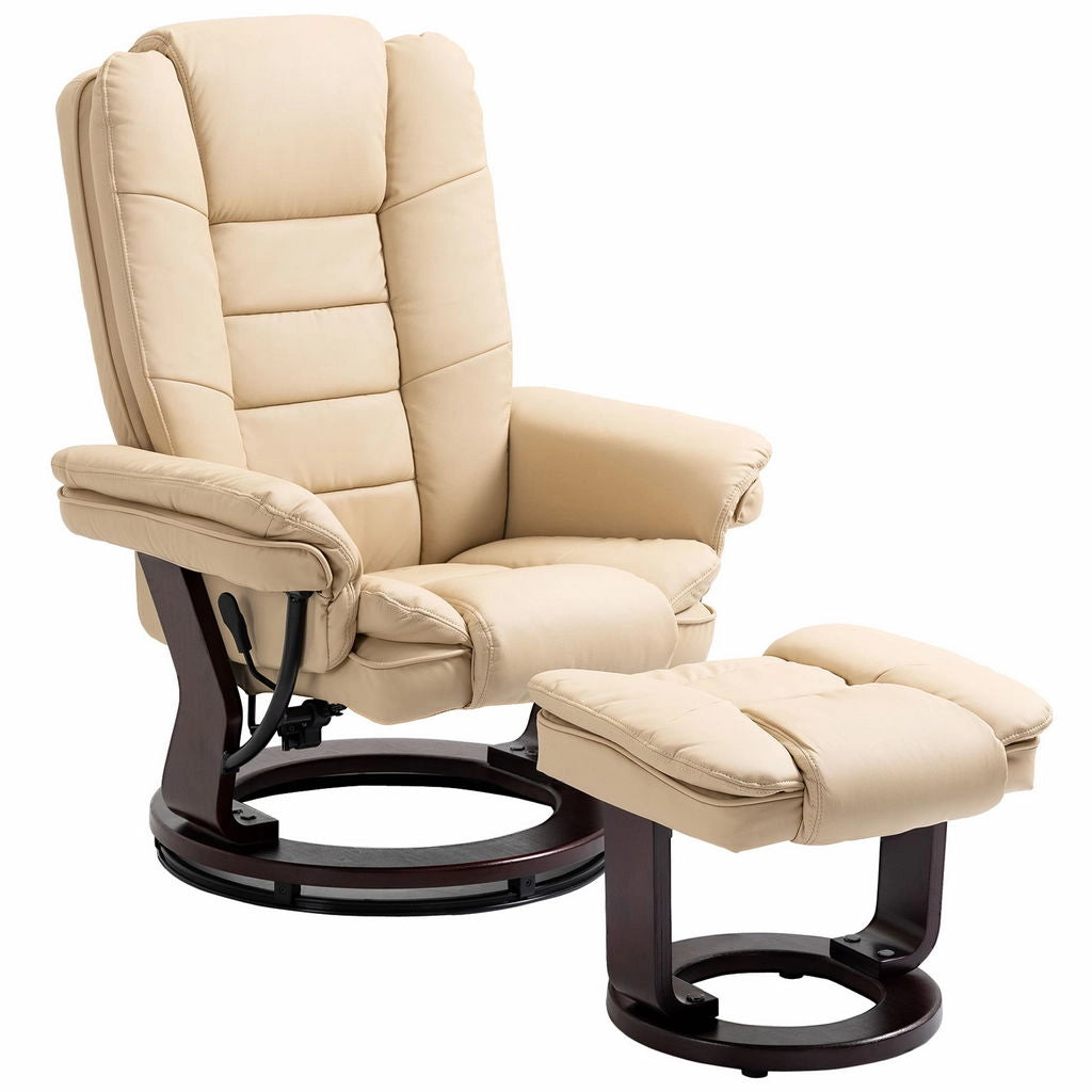 SET POLTRONA RELAX  RECLINABILE E POUF POGGIAPIEDI GIREVOLE  79X80X102CM BEIGE