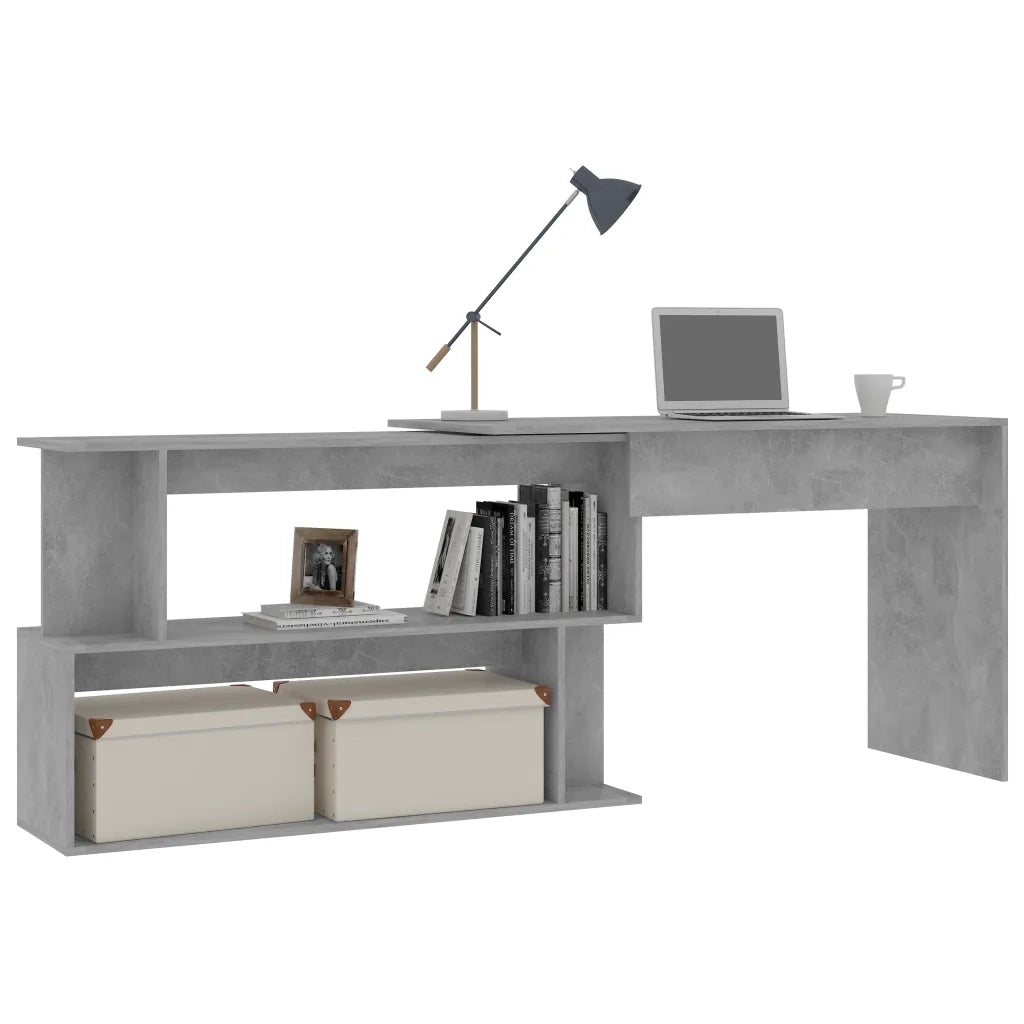 Scrivania-Scrivanie per ufficio e studio-Scrittoio Angolo Grigio Cemento 200x50x76 cm Legno Multistrato