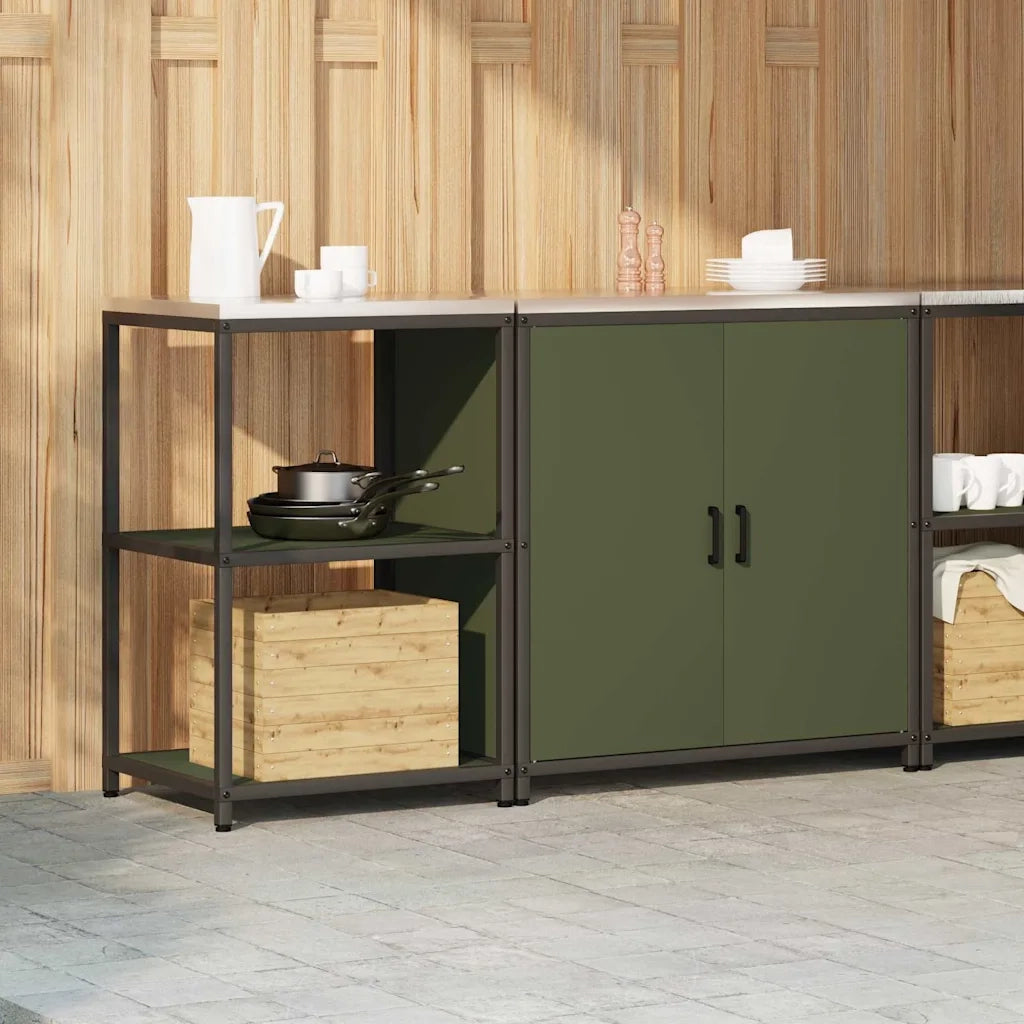 vidaXL Set di Stoccaggio per Cucina 2 pcs Verde oliva 150 x 50 x 92 cm