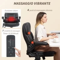 Poltrona da Ufficio Massaggiante a 4 Punti con Riscaldamento e Braccioli Ribaltabili, Nero