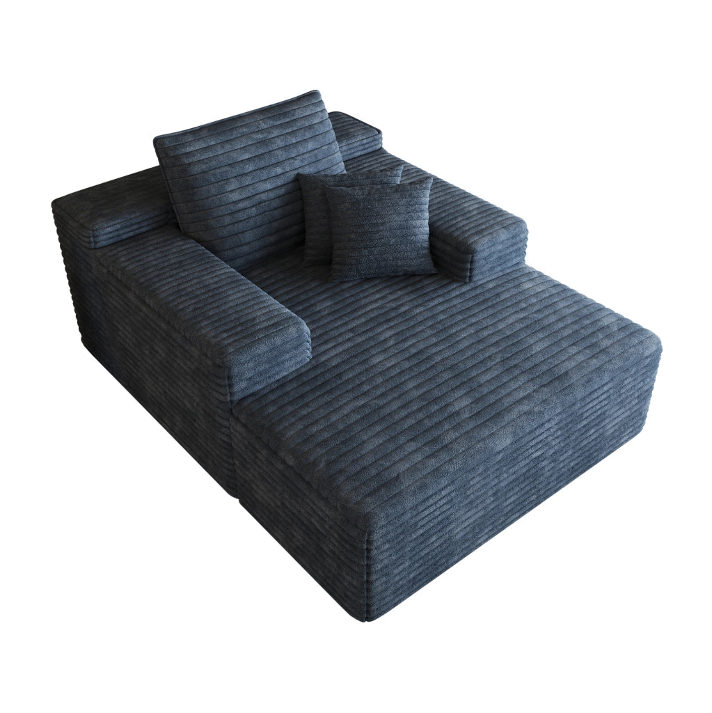 Divano chaise longue in velluto a coste blu