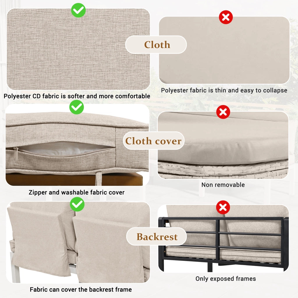 Salotto da Giardino con 2 Divani 2 Posti; 2 Tavolini Laterali e 1 Tavolino; per Terrazza; Ferro; Beige