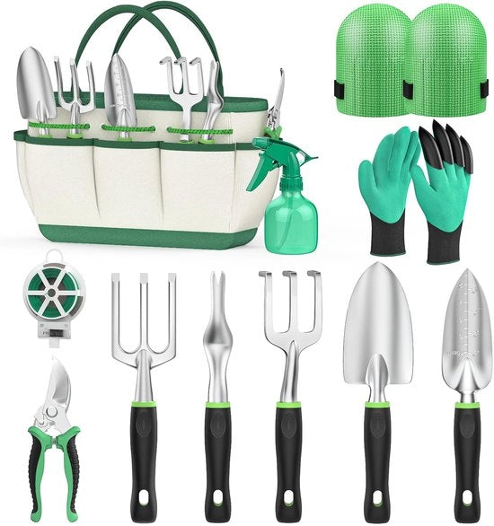 Set di attrezzi da giardinaggio, 11 pezzi in acciaio inossidabile, set di regali per il giardino con accessori, ideale per i regali di compleanno per gli appassionati di giardinaggio, per uomini e donne.