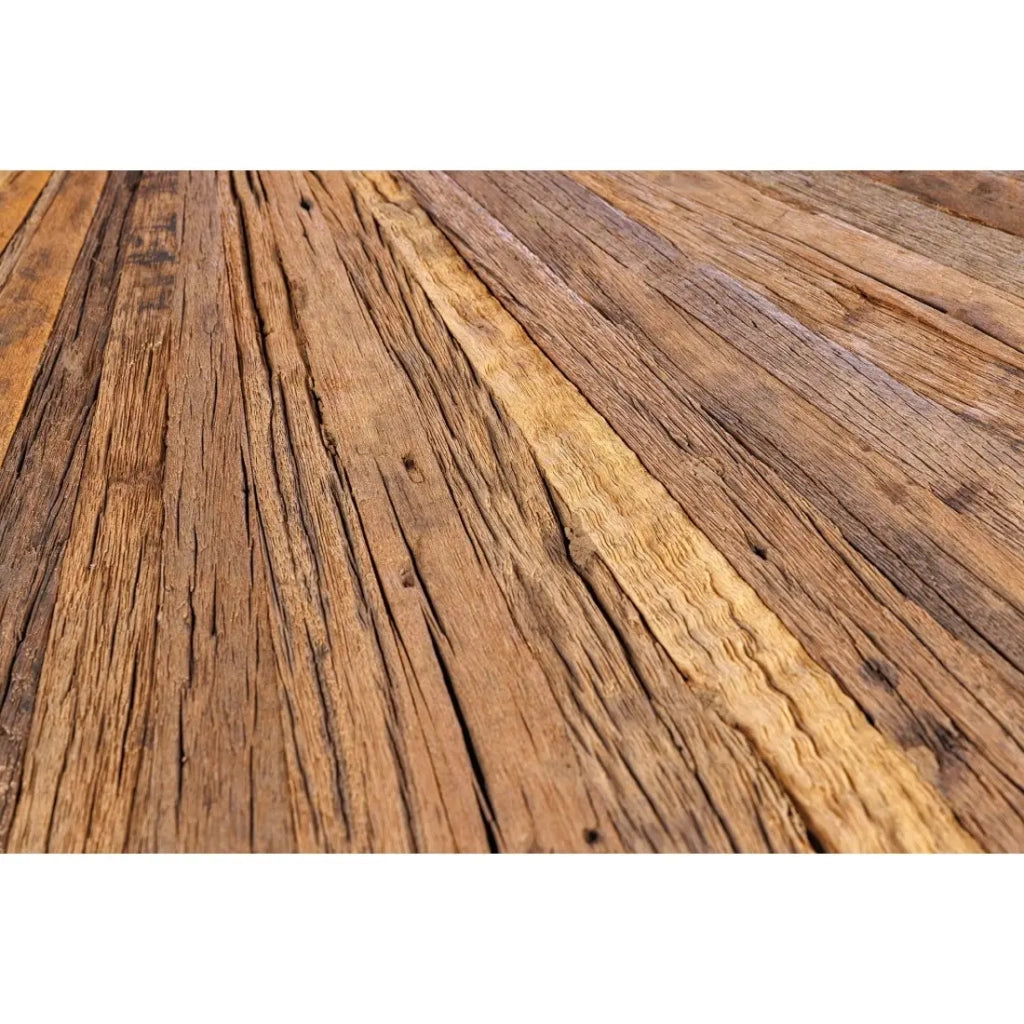 Tavolo da pranzo RAFTA – Legno di teak e vetro temperato – Piede cromato – 120 cm – Rotondo – Stile contemporaneo