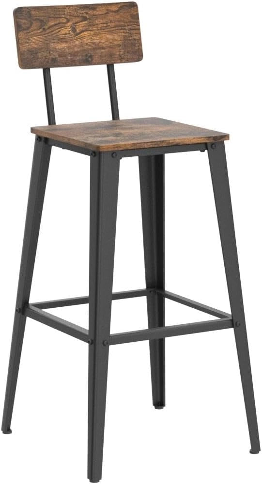 VASAGLE Sgabelli da Bar, Set da 2, Sgabelli Cucina, con Schienale, Struttura in Acciaio, Facile da Montare, Sgabelli Alti, Stile Industriale, Marrone Vintage e Nero LBC078B01