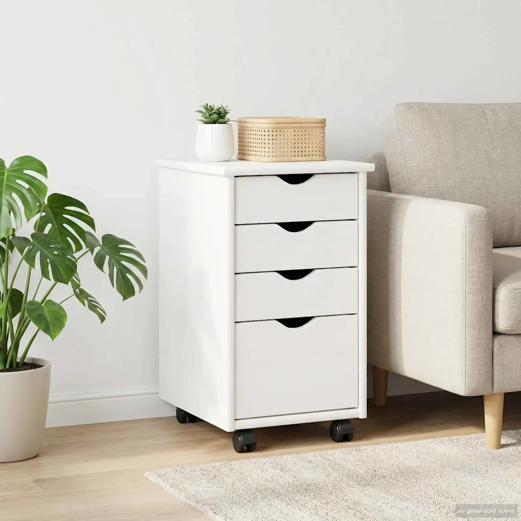 Mobile con Ruote Bianco 34 x 39 x 56 cm Legno di pino massiccio