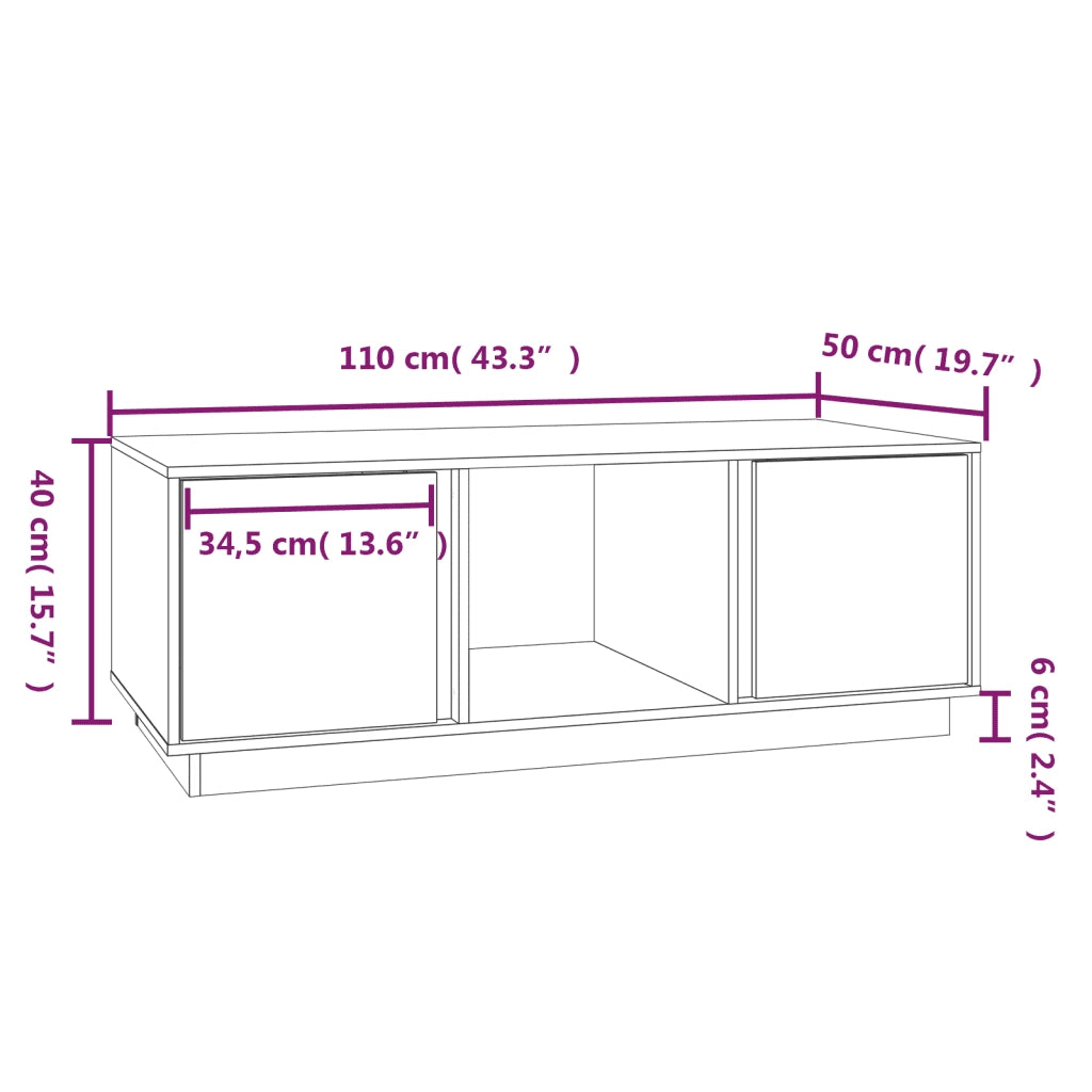 Tavolino da Salotto Grigio 110x50x40 cm Legno Massello di Pino 814426