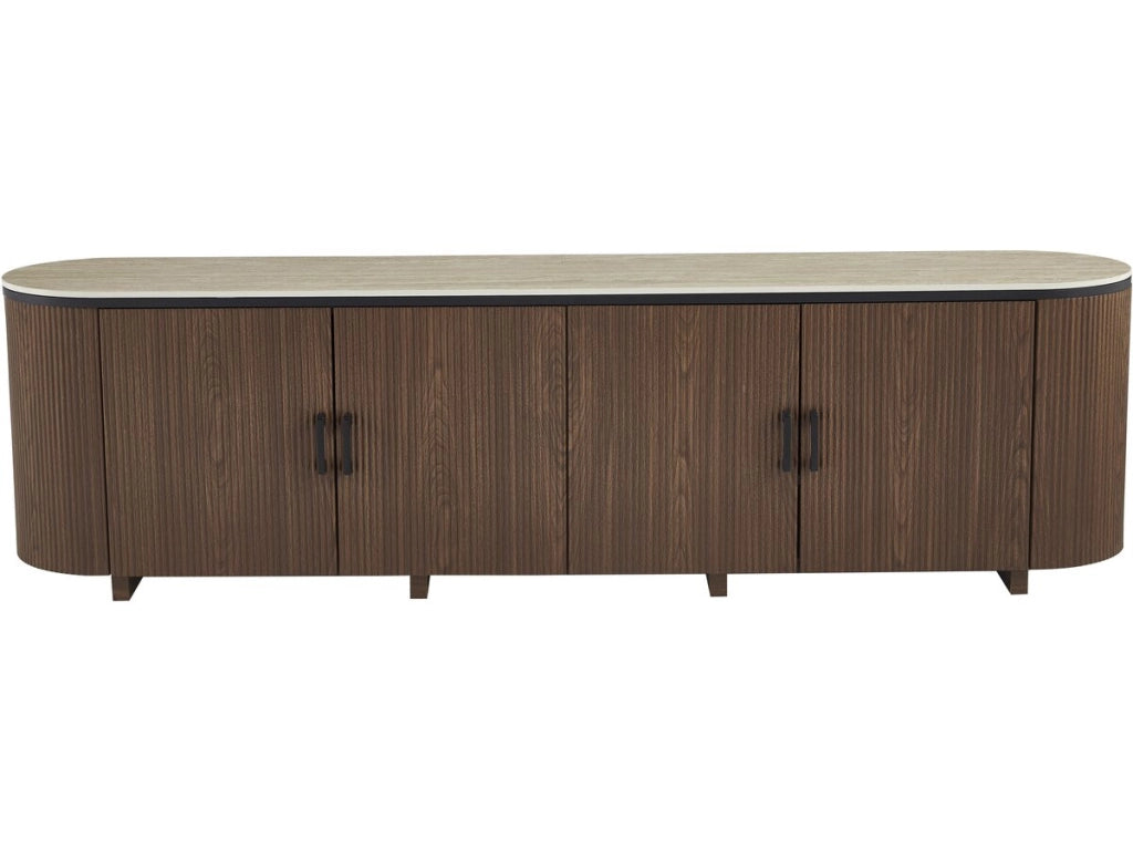 Porta tv ovale in legno e ceramica "Portofino" - 200 x 40 x 55 cm - Marrone