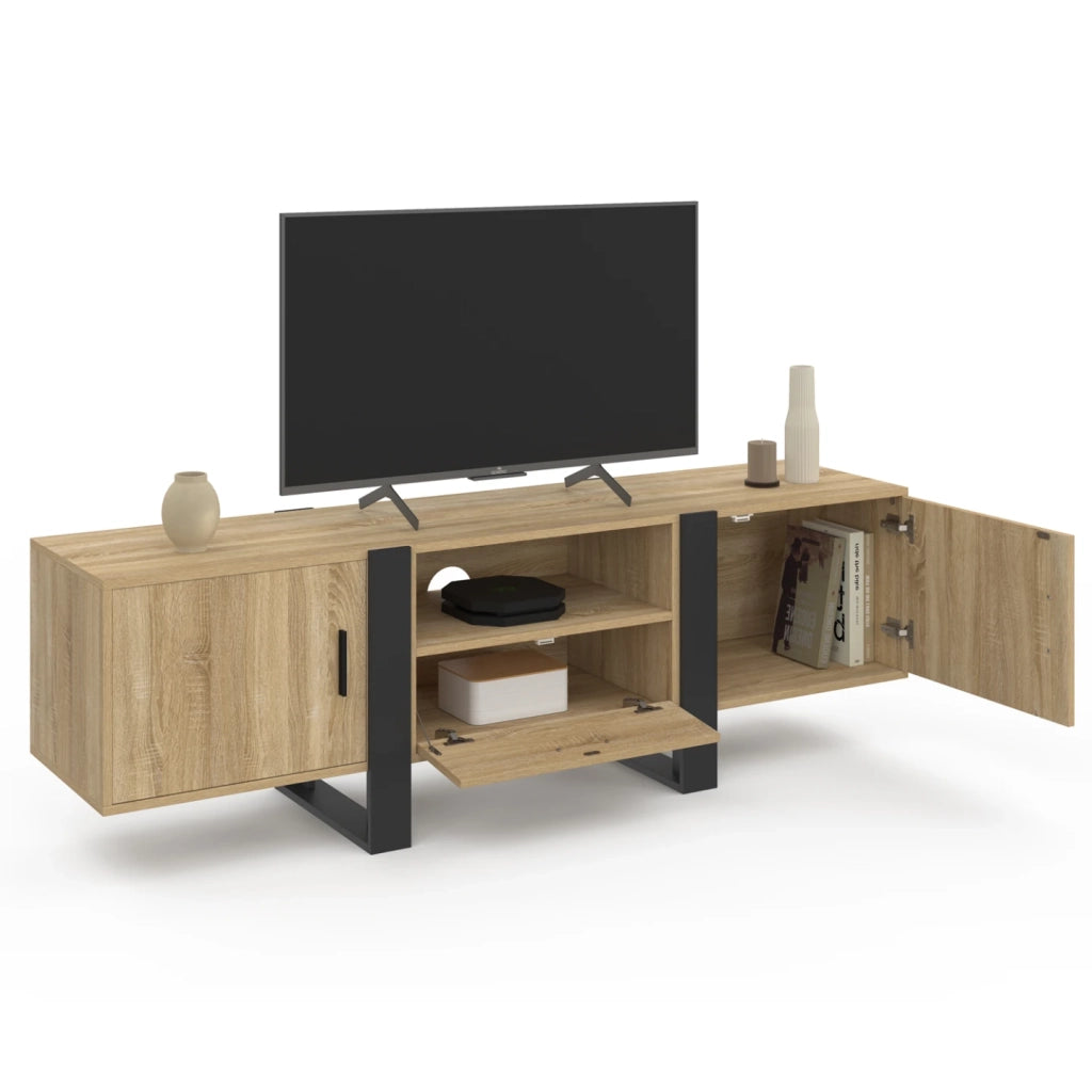 IDMarket - Mueble de TV PHOENIX de 160 cm con armarios de madera y negros