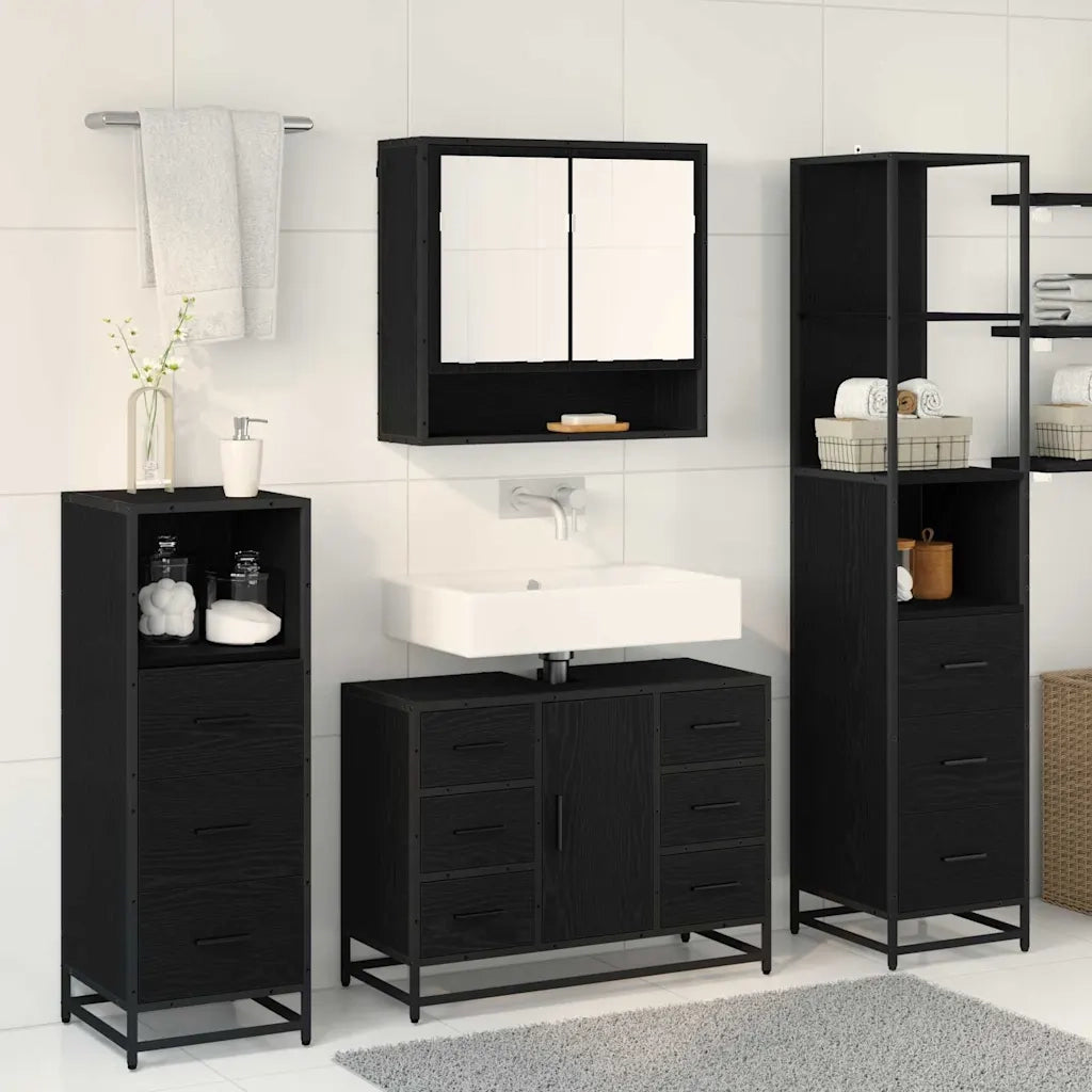 Set di mobili per il bagno 3 pcs Rovere Nero Legno multistrato