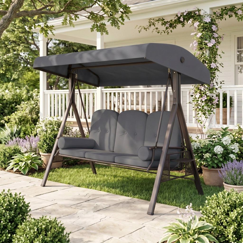 Dondolo da Giardino 3 Posti con Cuscini ¨C zephmum ¨C Grigio 208x120x172 cm