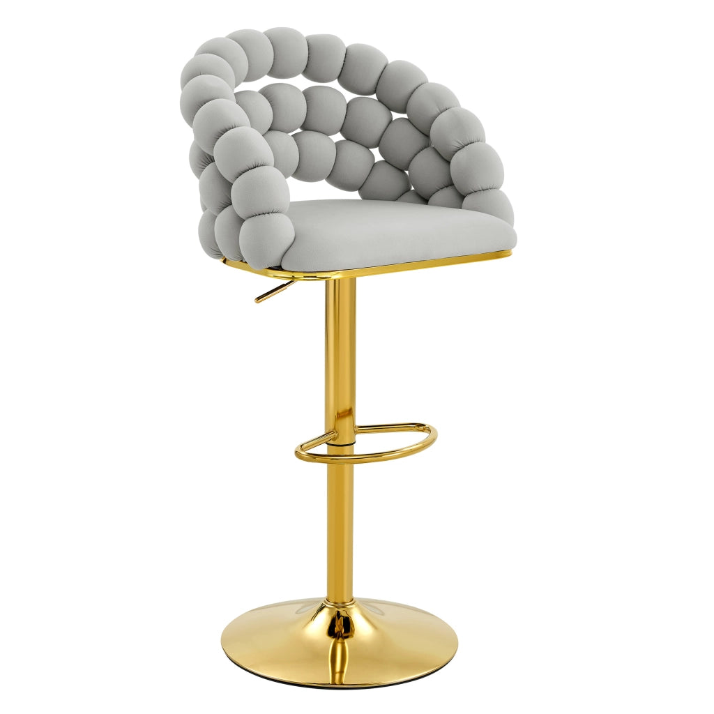 Tabouret de bar girevole in velluto con altezza regolabile e base metallica dorata grigio chiaro set da 2