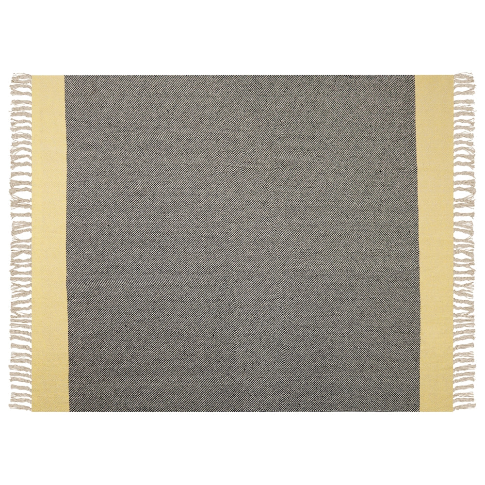 Coperta in cotone grigio e giallo con frange 125 x 150 cm stile boho soggiorno camera da letto accessorio divano