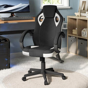 Sedia Gaming, Sedia per PC, Ergonomica con Tessuto Traspirante, Altezza Regolabile, Ruote, Schienale, Braccioli e Funzione Basculante, Nero+Bianco